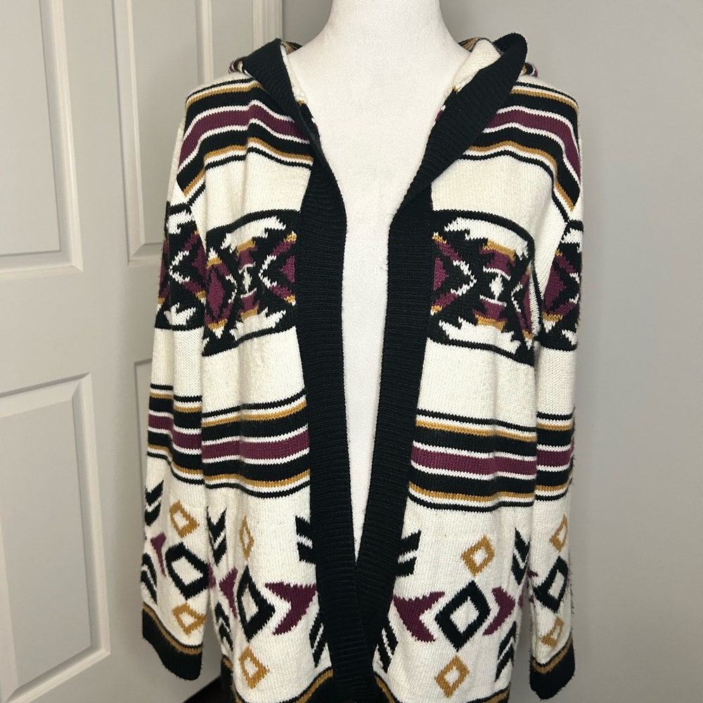 Wrangler Retro Hooded Aztec Open Front Cardigan